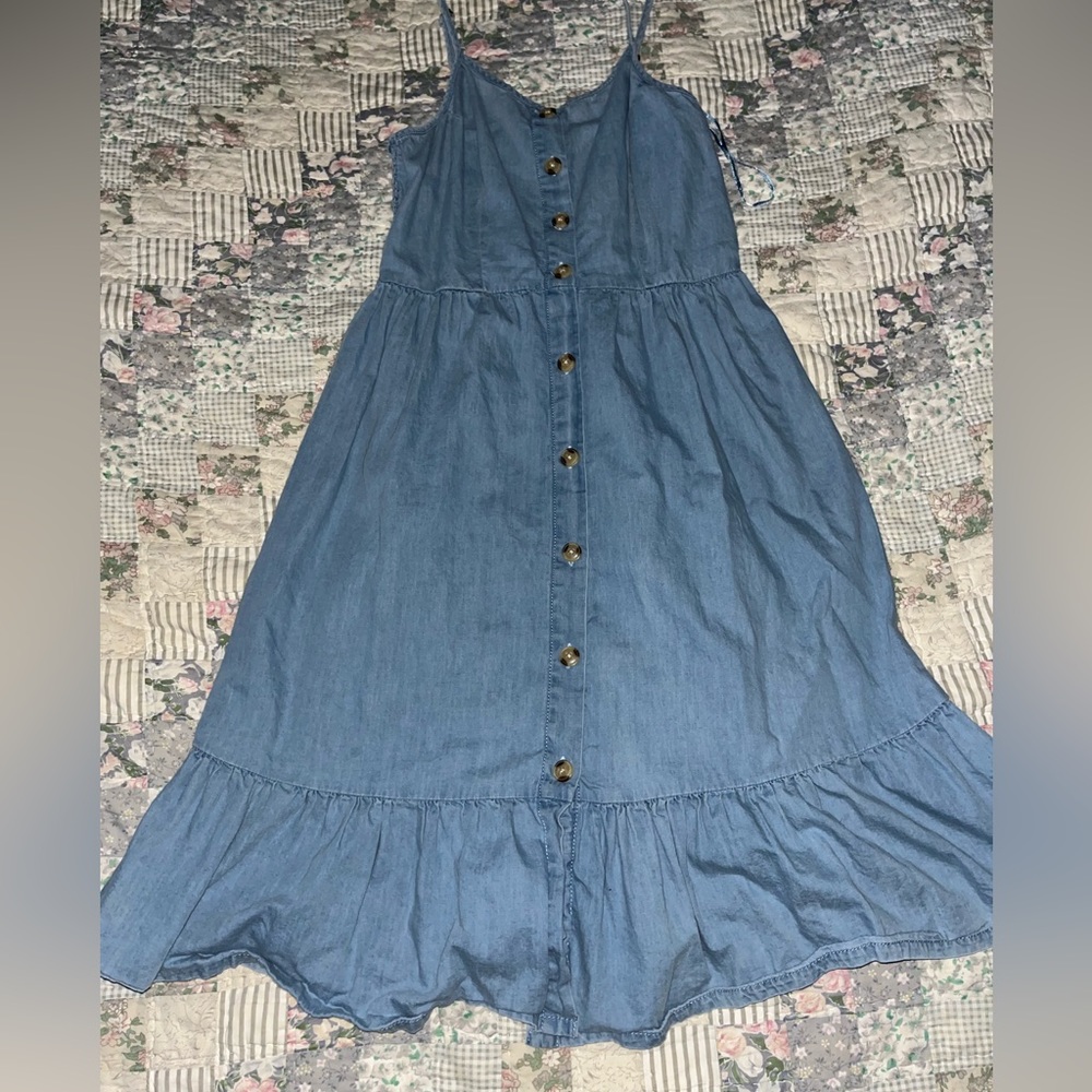 Fake denim/jean dress with buttons and spaghetti straps